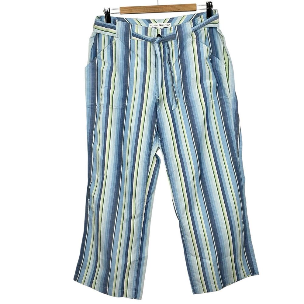 Vintage Y2K Tommy Hilfiger Striped Pants Womens 12 Nautical Preppy Wide Leg